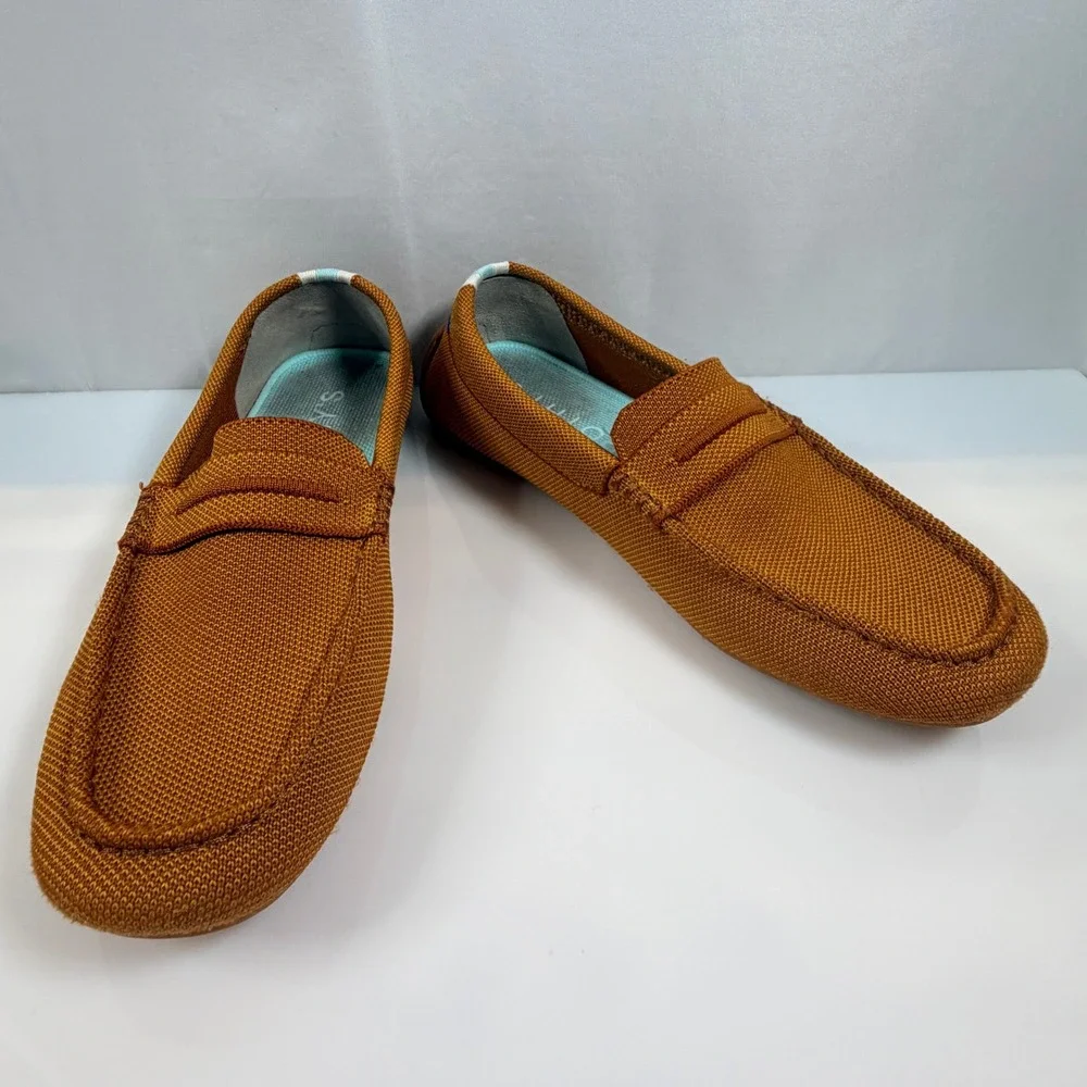 Rothy's The Driver Loafers Women's 9.5 Cognac Brown Knit Driving Shoes Flats